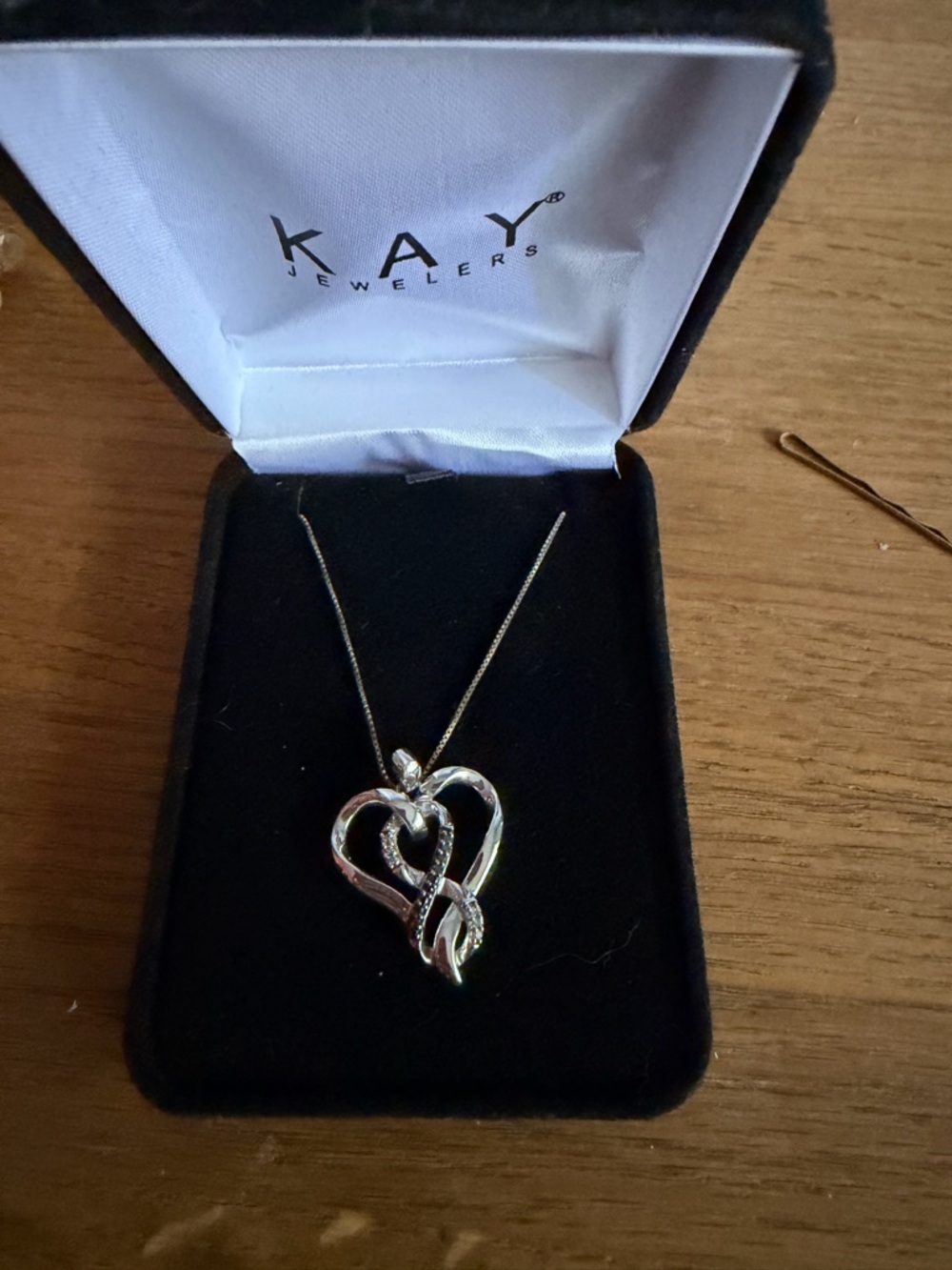 Black/White Diamond Heart Necklace 1/10 ct tw Sterling Silver 18"